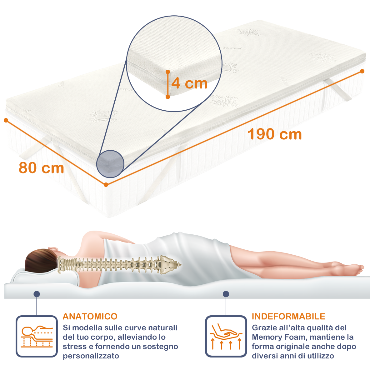 Topper Bed Giulia in Memory Foam