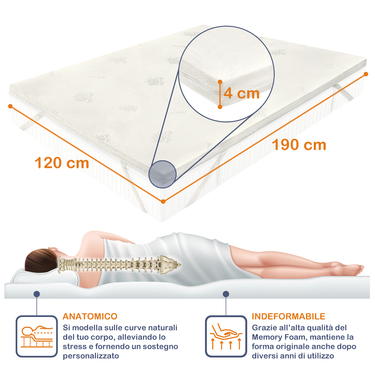Topper Bed Giulia in Memory Foam